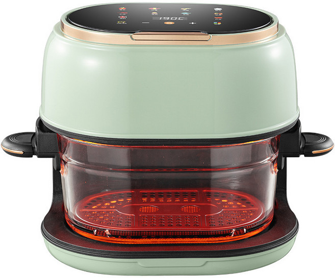 可視電炸鍋 新款多功能觸摸屏玻璃內膽烤箱空氣炸鍋出口, 1個, QF-504淺綠色(國內可用插頭110V)