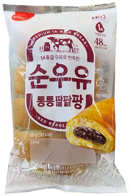 삼립 순우유 통통팥팥팡, 15개, 110g