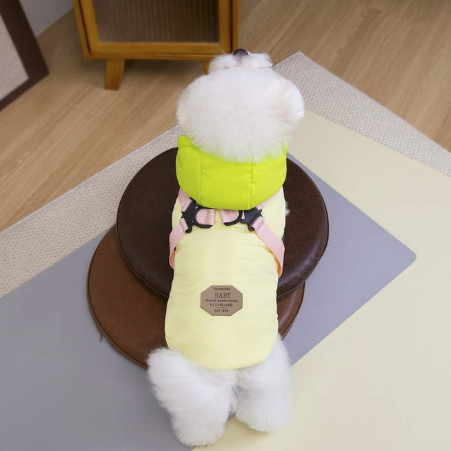 루비바 튼튼한 하네스 겨울 강아지 후드 올인원 패딩 점퍼, 1개, 라이트 그린