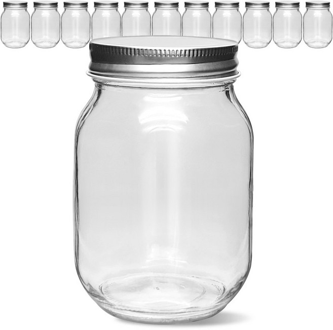 미르코리아 유리병 + 클래식 미르 자 철캡 실버 세트, 12세트, 490ml