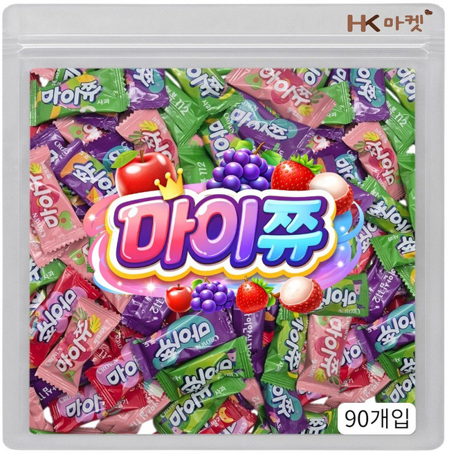 에이치케이마켓 마이쮸 네가지맛 90개입 (사과 포도 딸기 리치), 4.5g, 90개