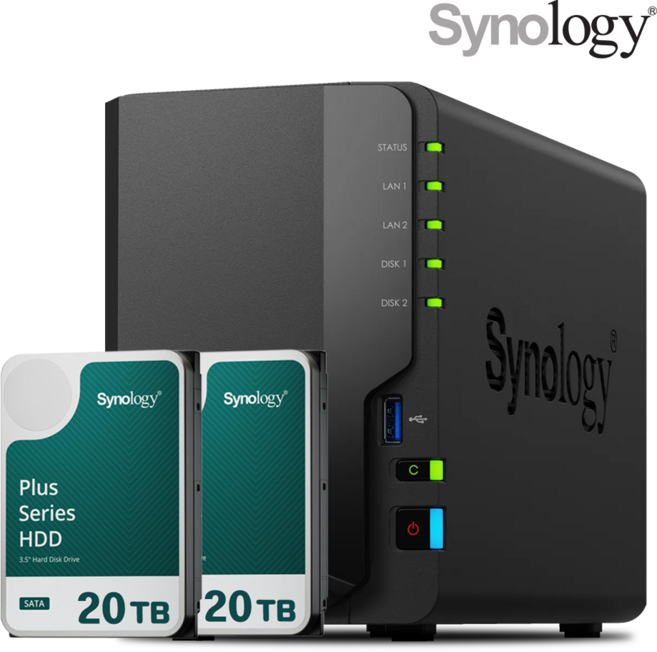 [ 시놀로지 공식총판 ] 시놀로지 나스 DS225+ 2베이 [40TB] 20TBx2 HAT3320 NAS HDD 합본