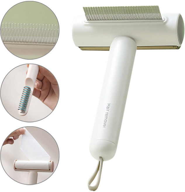 라피아노 반려동물 3in1 다기능 브러쉬 듀얼핀+엉킨털제거+롤클리너, 화이트, 1개