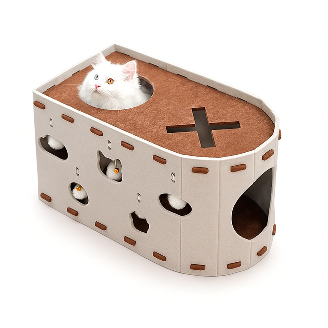 EIRAFUR 伊羅琺 隧道式貓窩 貓抓板屋 毛氈寵物窩, 初雪米白色, 1個