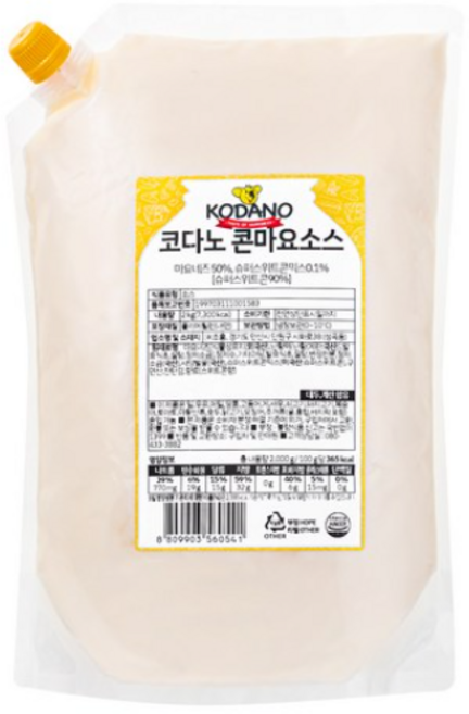 코다노 콘마요소스 2kg 스위트콘치즈(평일 오후 3시 이전 주문 발송), 1개