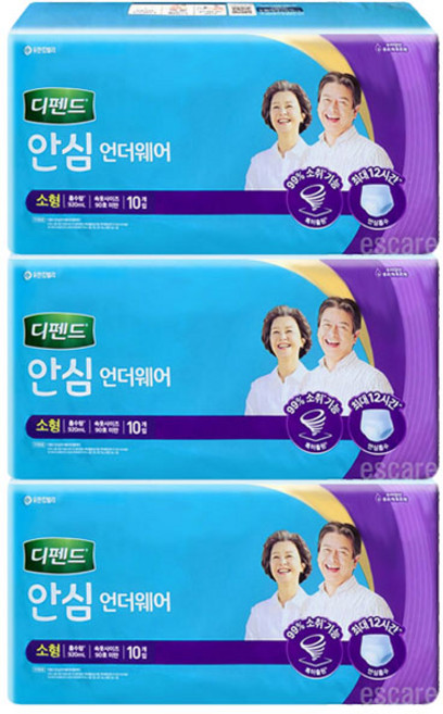 디펜드 안심 언더웨어 팬티형 성인용기저귀, 소형, 10매, 3개