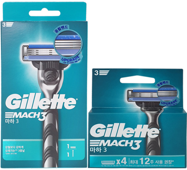 질레트 마하3 매뉴얼 면도기 핸들 1입+면도날 1입 + 면도날 4입, 1, 단품