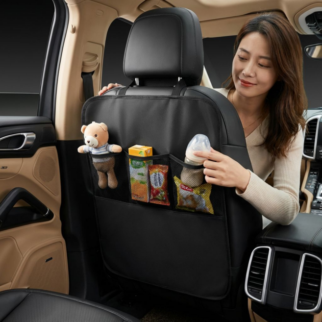 토브몰 차량 시트 보호 킥매트 3포켓, 1개, 블랙