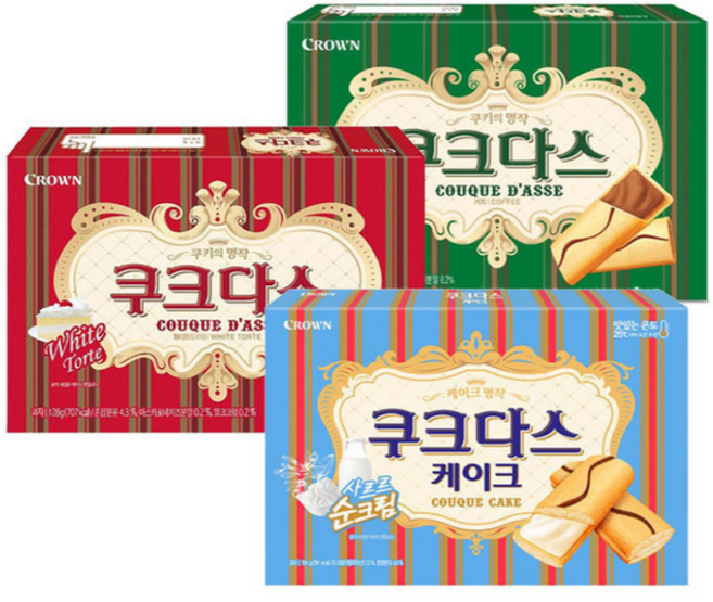 크라운 쿠크다스 3종 화이트289g + 비엔나커피289g +케이크154g, 1세트, 732g