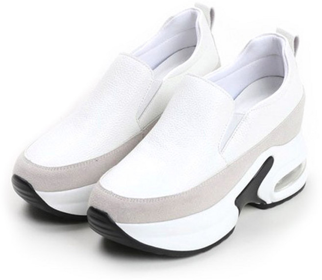 [트리샤]천연소가죽 키높이 에어쿠션 통굽 여성 스니커즈 슬립온 운동화 스니커즈 BK P454