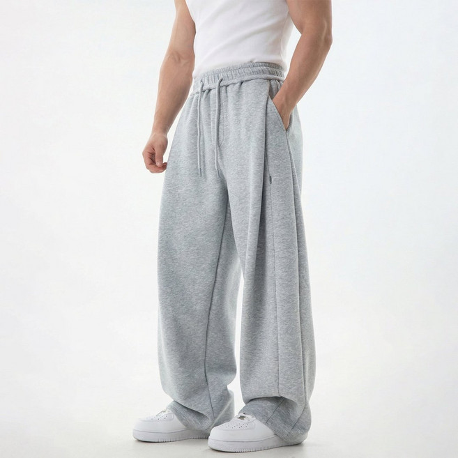 유루 남성용 루즈핏 밴딩 와이드 절개라인 트레이닝 바지 / OK2554