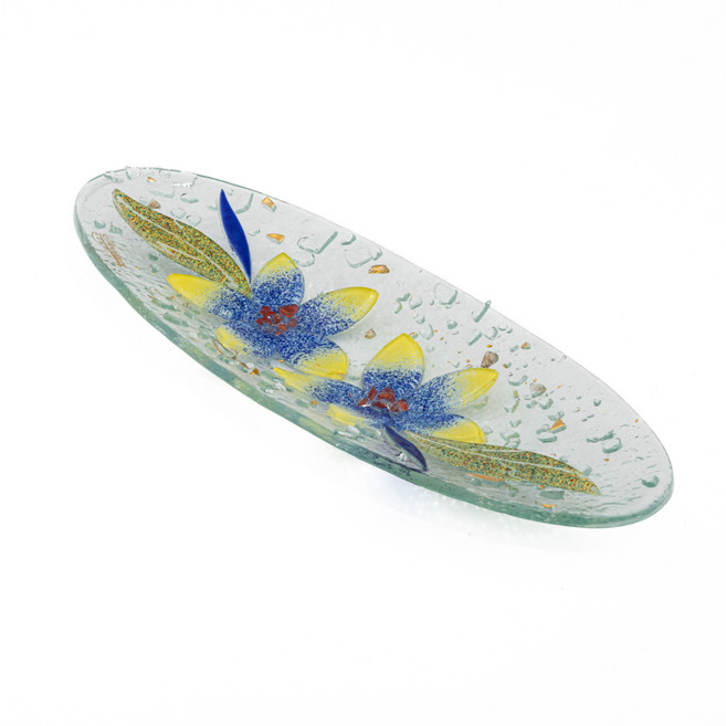 소스피리 베네치아 수제 꽃무늬 무라노 유리 장식 접시 돋을새김 정교한 핸드메이드 디테일 SOSPIRI VENEZIA 선물용 센터피스 현관 테이블 거실 식탁 장식, 타원형 28×11cm