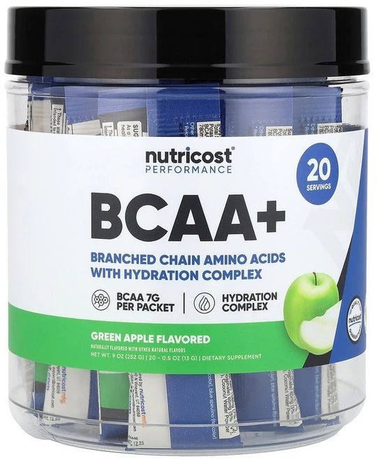 뉴트리코스트 Nutricost Performance BCAA+ Green Apple 20 Packets 0.5 oz 13 g Each, 30 Count, 252g, 1개 - 쿠팡
