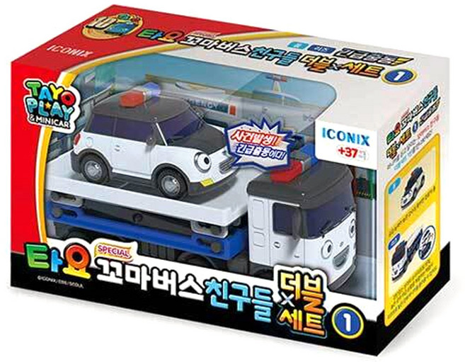 아이코닉스 자동차장난감 타요 스페셜 꼬마버스 친구들 더블세트1 긴급출동 (090994) 경찰차 장난감, 1개, 상세페이지 참조