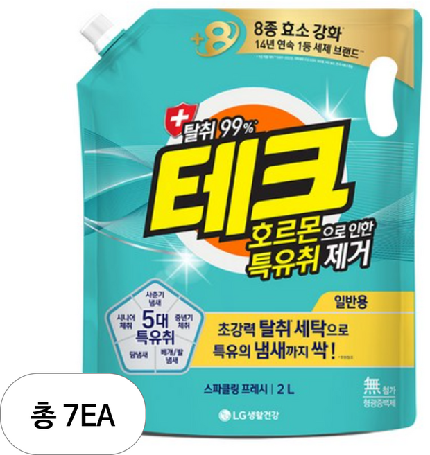 테크 호르몬으로 인한 특유취제거 액상세제 리필, 2L, 7개