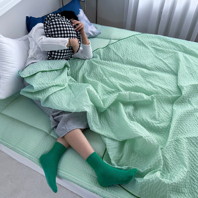 온기브 키치라인 홑이불 냉감 시어서커 여름 얇은 이불 (SS/Q), 민트그린