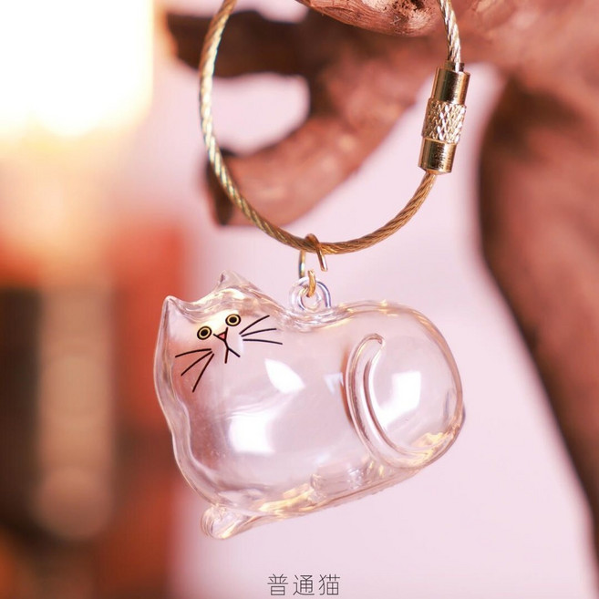 透明貓毛收納盒 狗狗毛收納 貓咪吊飾鑰匙掛件, 1個, 超可愛【C款-小胖喵】喵毛收集器