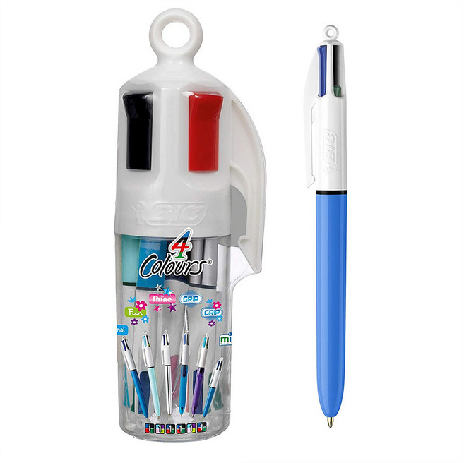 BIC 빅 4색 볼펜 케이스 세트 1.0mm 6개 4 Colours Assorted Retractable Ballpoint Pens
