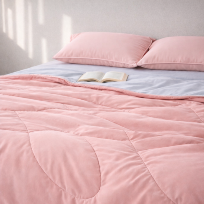 키미보루 여름 아이스 냉감이불 부드러운 촉감 파스텔 컬러 양면 쿨이불 감성침구 차렵이불, 베이비핑크