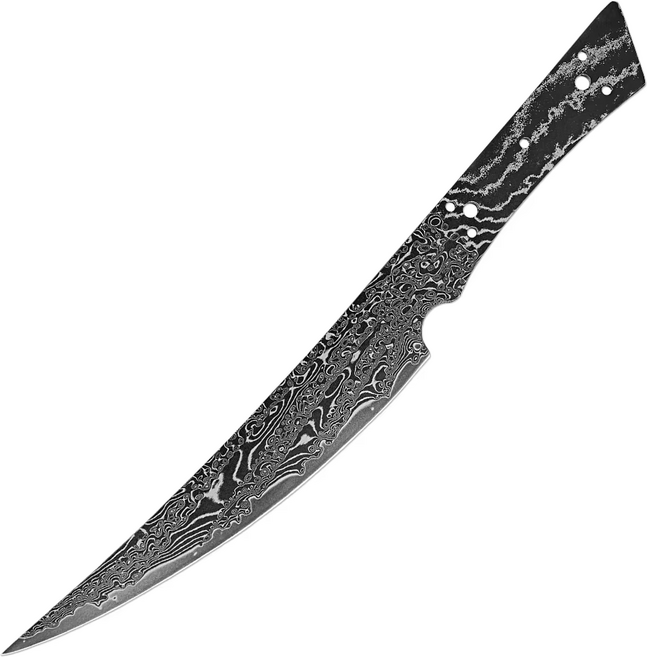 다마스커스 강철 블랭크 곡선형 엣지 열처리된 손으로 단조된 날카로운 탱 나이프 제작 용품, 1개