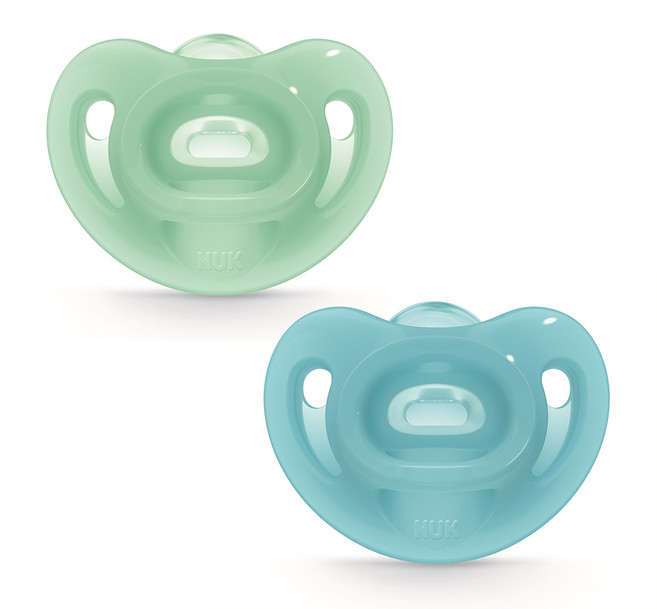 누크 센서티브 올실리콘 쪽쪽이 2개입, 1세트, 그린+블루, S2 (6~18개월)