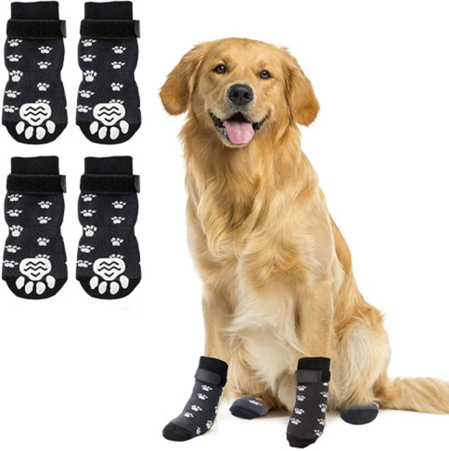 Ozingg 강아지 미끄럼방지 안벗겨지는 양말 4개입, 블랙, 1세트