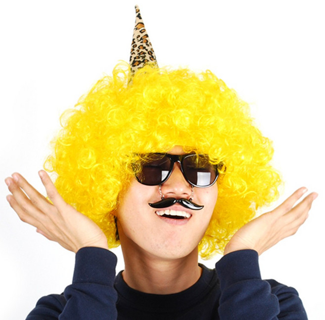 뿔도깨비가발(노랑) 코믹 코스프레 파마 할로윈
