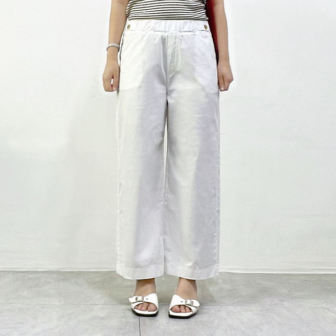 [여름 면 밴딩팬츠] 여름 화이트 코튼 세미와이드 밴딩 팬츠 66 77 88 흰바지 면혼방바지