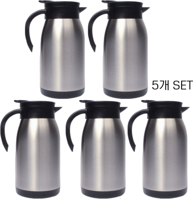 원리빙 스텐 보온 보냉 물병 900ml 5개 진공 포트 304 스테인리스 손잡이 밀폐 물통 식당 업소용, 실버+검정
