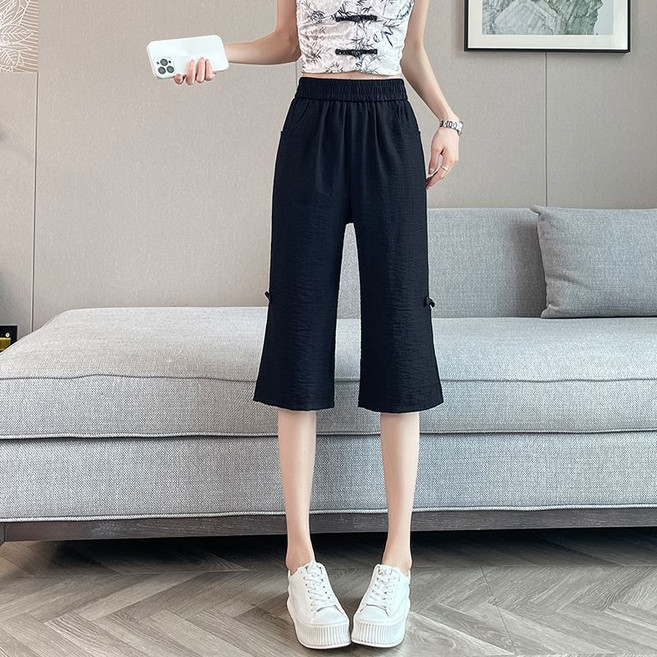 메인워크 여성 빅사이즈 냉장고 7부 팬츠 여름 하이웨스트 면마 패션 속건 쿨링 데일리 루즈핏 린넨 7부 나팔바지