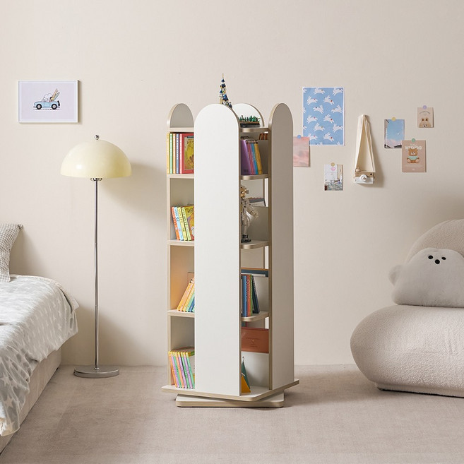 사사가구 E0 베베 360도 4단 아동 회전책장 책꽂이, 크림화이트