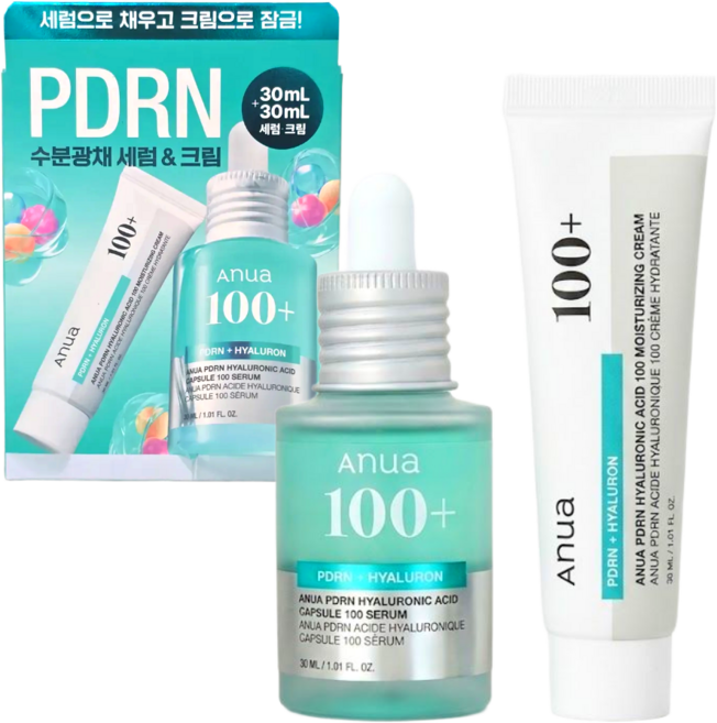 아누아 피디알엔 히알루론산 캡슐 100 세럼 30mL+피디알엔 히알루론산 100 수분 크림 30ml 세트, 1세트