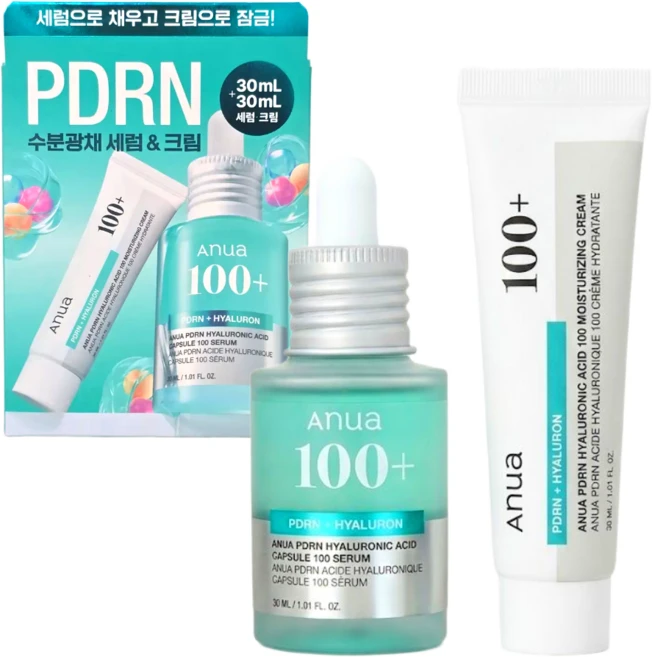 아누아 피디알엔 히알루론산 캡슐 100 세럼 30ml + 크림 30ml 세트, 1세트 - 쿠팡