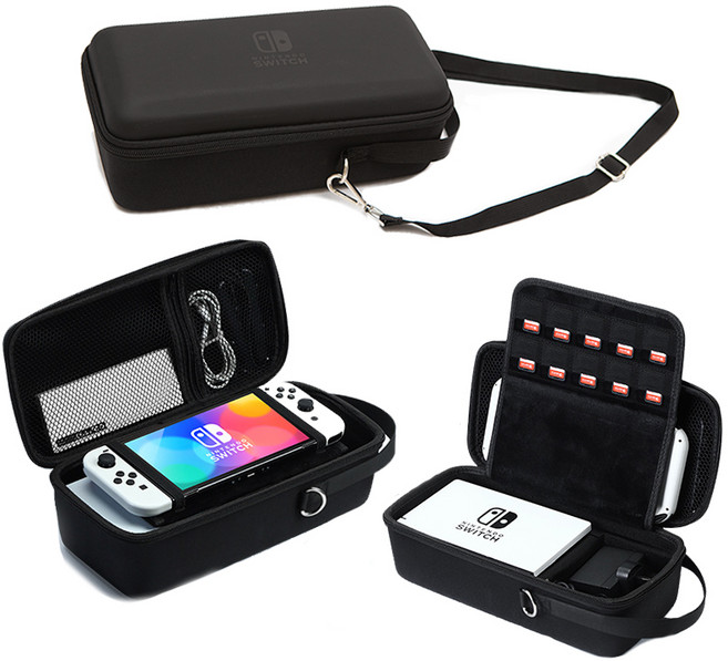 테테즈 닌텐도 스위치 OLED 올인원 크로스백 핸들 가방 파우치, 1개, 블랙, 여행 캠핑 올인원백