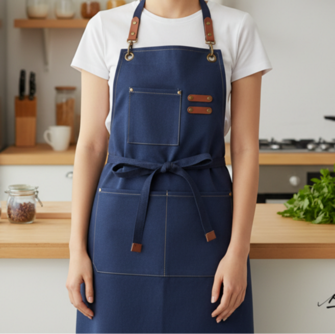 BAEny배니 방수 앞치마 캔버스 카페 미용실 바리스타 끈조절 남녀공용, 1개, 파랑
