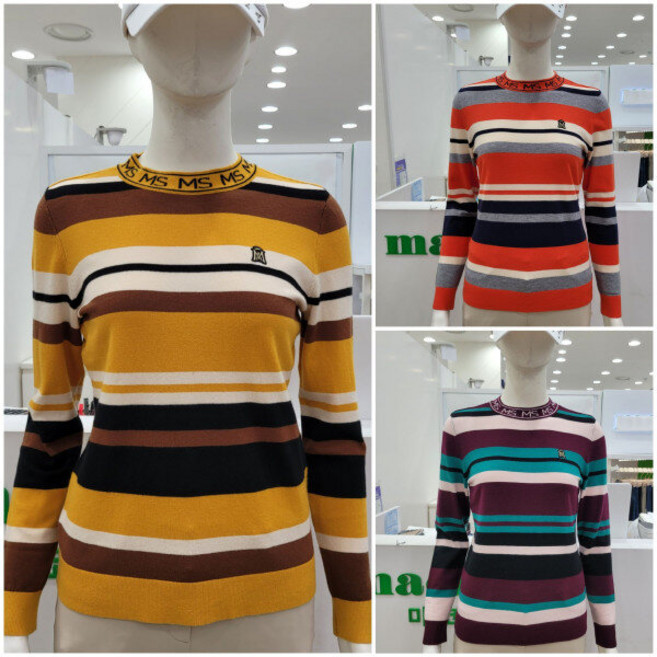 마코 모다남양주 여성 FW 멀티스트라이프 풀오버 모크넥 니트티 MOW3SW21_GN