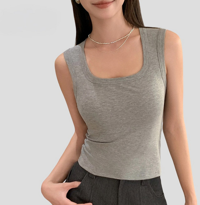 나인나 프리미엄 심리스 스퀘어넥 슬림핏 쿨링 나시 스판 민소매 노와이어 스포츠 브라탑