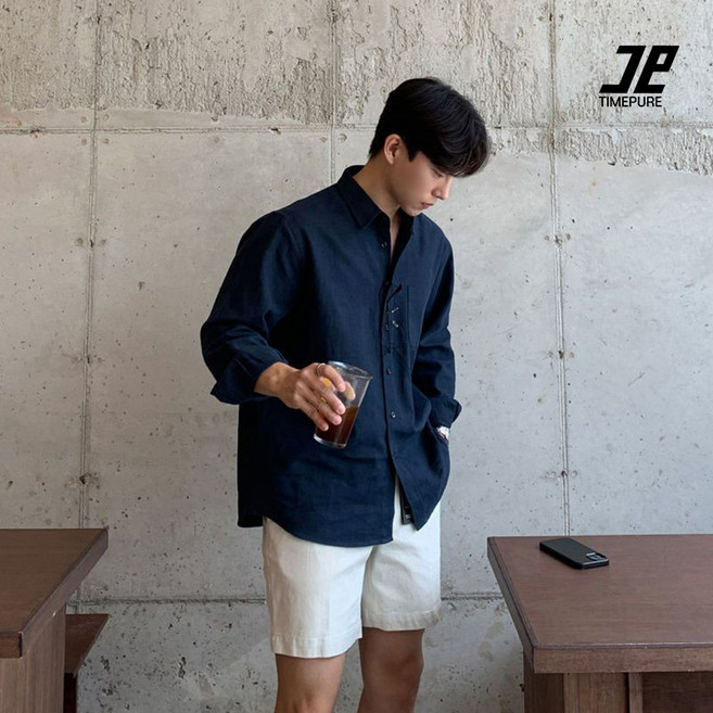 프리미엄 남성용 오버핏 린넨 셔츠 유니크한 디자인 남자 셔츠 남성 편안한 데일리 남방