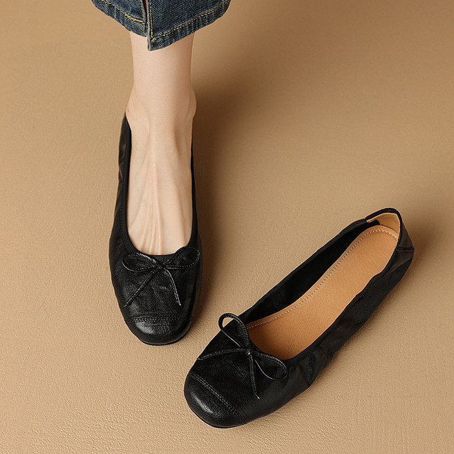 스카이샤인 여성 심플 릴렉스 스퀘어토 발레리나 리본 플랫 슈즈