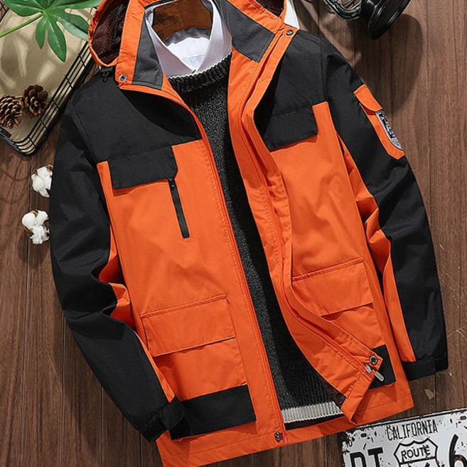남성 배색 후드 방수 아웃도어 자켓 빅사이즈 바람막이 점퍼 WI174J