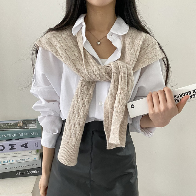 어깨 숄 니트 가디건 울 꽈배기 봄 가을 10컬러