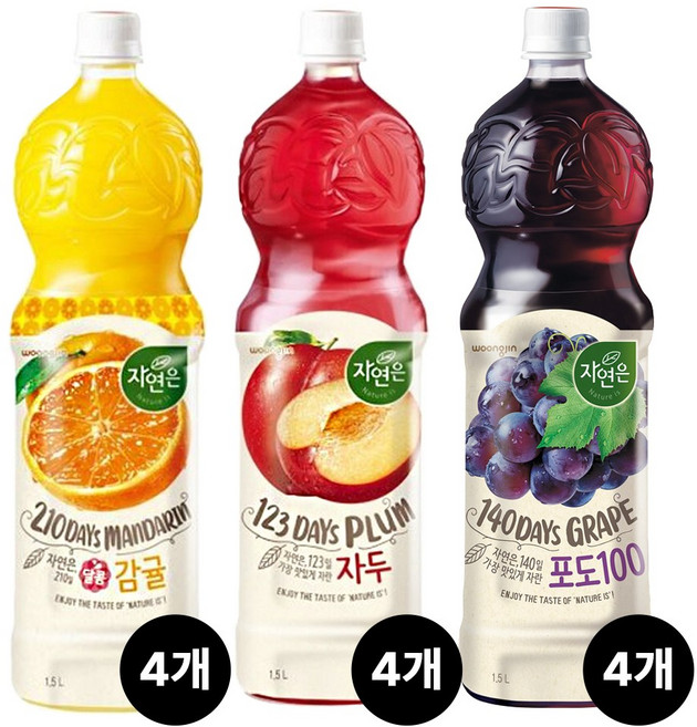 자연은 자두 감귤 포도 3종혼합 4개씩, 12개, 1.5L