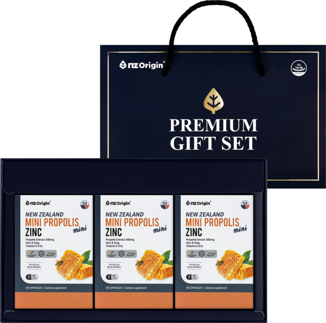[엔젯오리진][선물포장] 뉴질랜드 미니 프로폴리스 아연(650mg x 30캡슐), 1세트, 1개, 30정