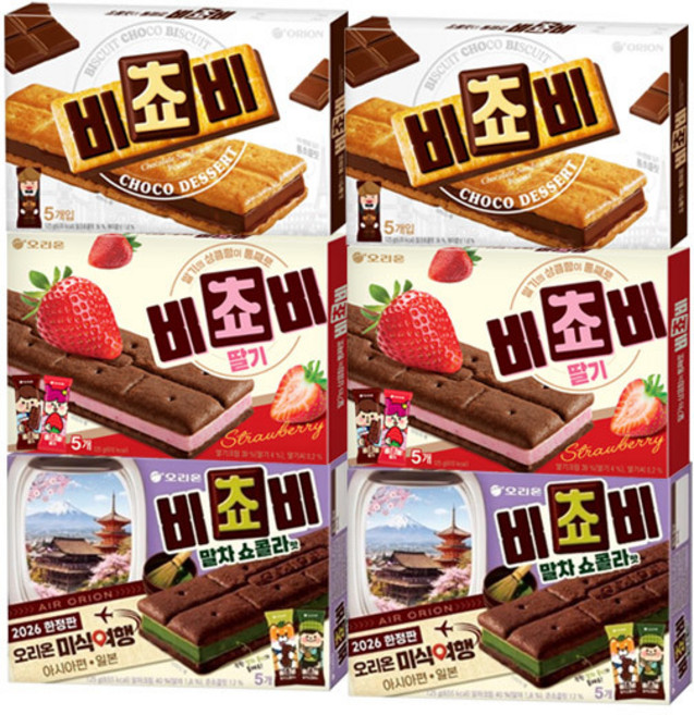 오리온 비쵸비 125g+딸기 125g+말차쇼콜라 125g, 1세트, 각2개(총6개)
