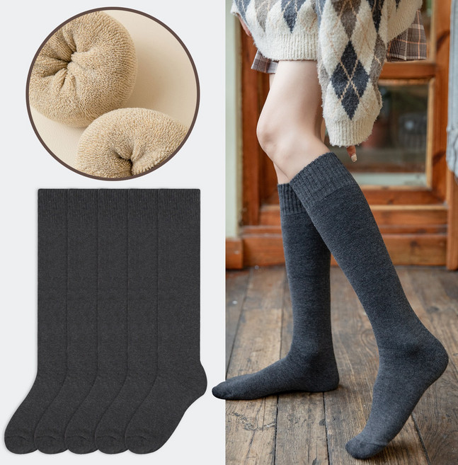 시너싹스 여성용 베이직 통파일 방한 니삭스 양말 5켤레