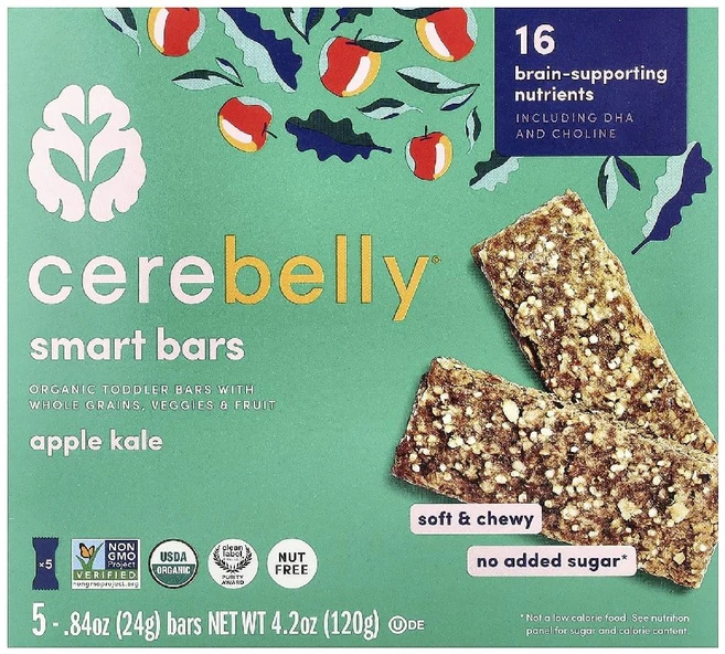 Cerebelly Smart Bars 유기농 유아용 바 사과 케일 바 5개 각 24g (0.84oz) Cerebelly (세레벨리) - 쿠팡