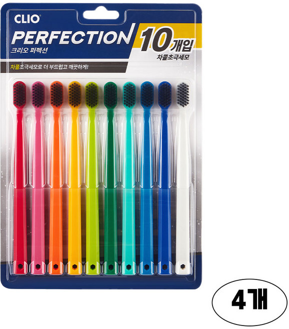 크리오 퍼펙션 차콜 초극세모 비비드 칫솔 10입 x4개, 10개입, 4개