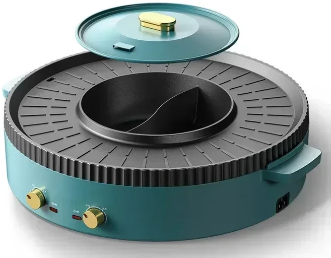 가정용 새 전기 그릴 핫팟 논스틱 바베큐 토스터 오븐 2 in 1 2가지 맛 핫팟 멀티 쿠커, 02 영국, 02 220V 2 flavor