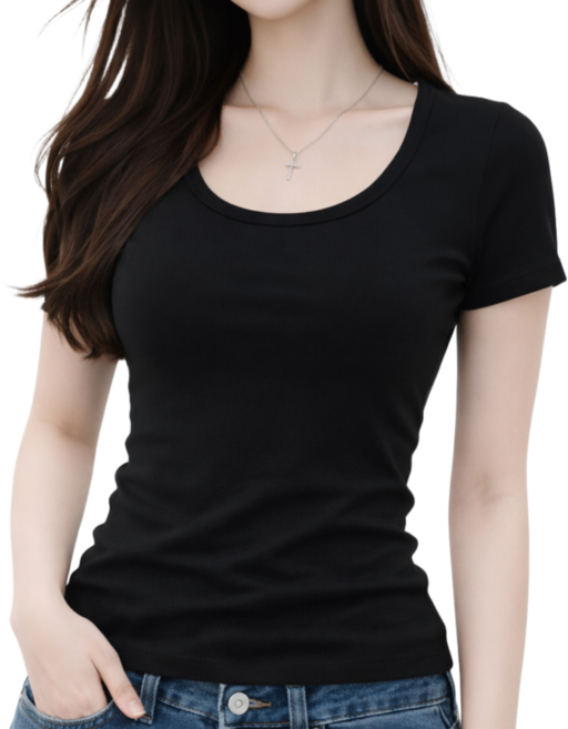 넥스트엣지 질좋은 여성용 통기성 슬림핏 유넥 반팔 티셔츠