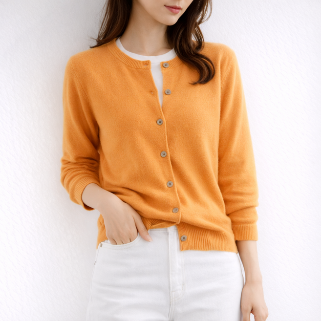 셀러크루 여성 봄 가을 라운드넥 캐시미어촉감 가디건 비스코스 니트 55~66사이즈